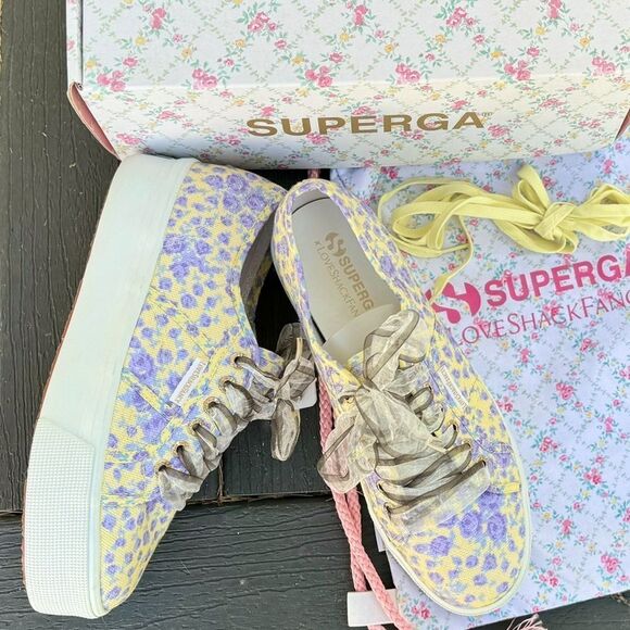 LoveShackFancy Shoes - LoveShackFancy Superga FanCot Bindings Purple Floral Platform Sneakers 10.5